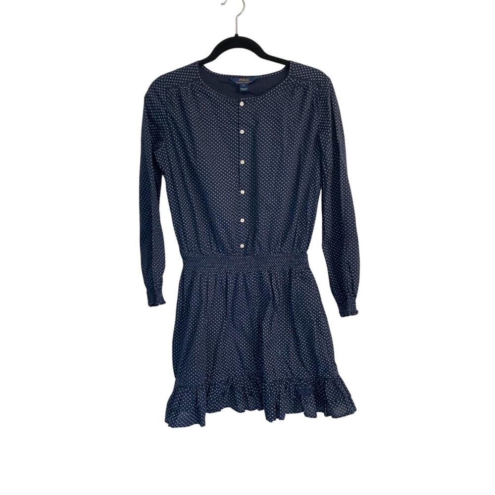 Polo by Ralph Lauren Navy with White Polka Dot Long-Sleeve Kids Dress